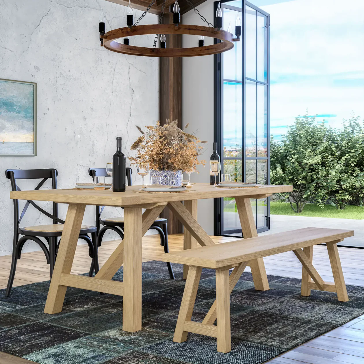 Cascais 72" Table & Bench Dining Set (3-piece) - Image 19