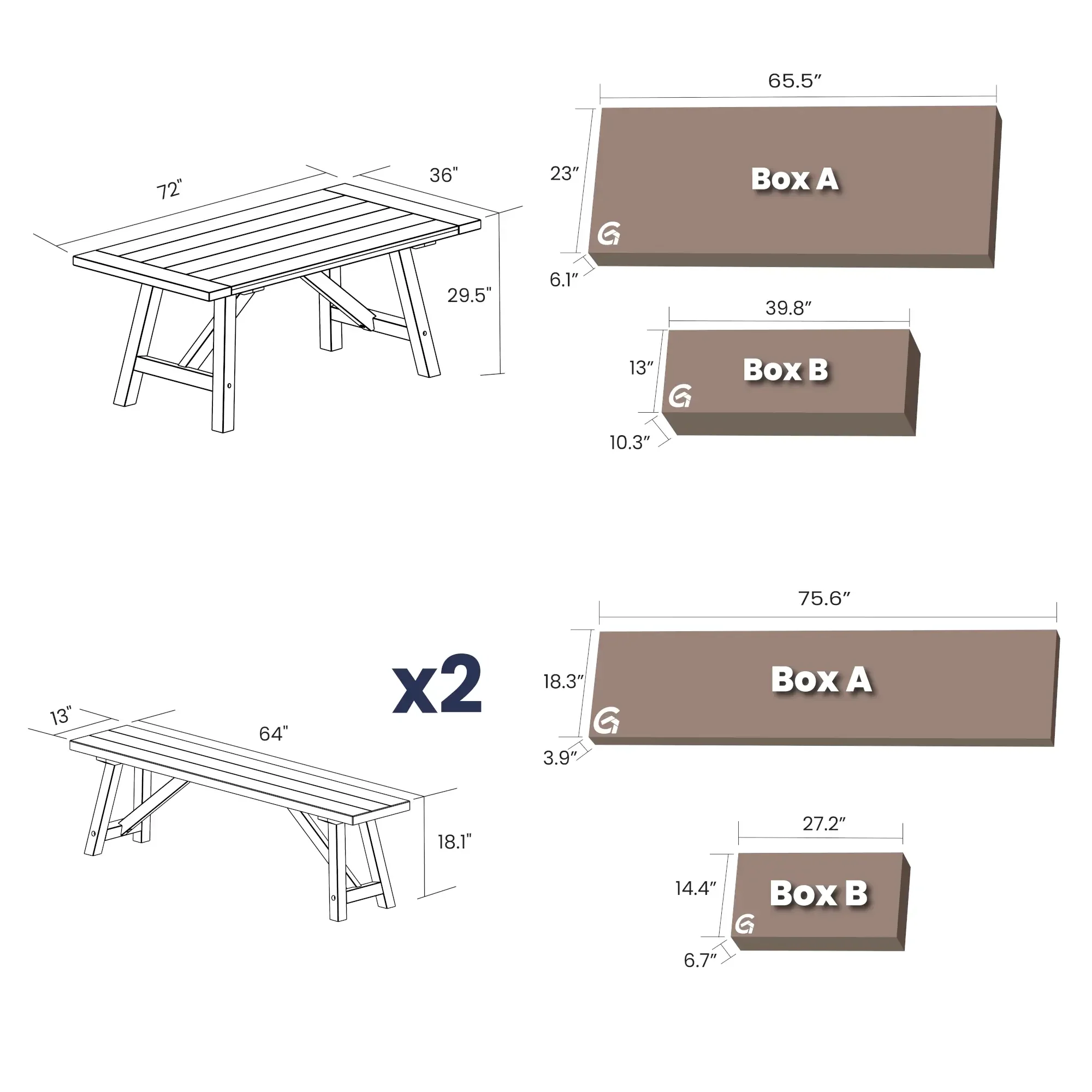 Cascais 72" Table & Bench Dining Set (3-piece) - Image 32