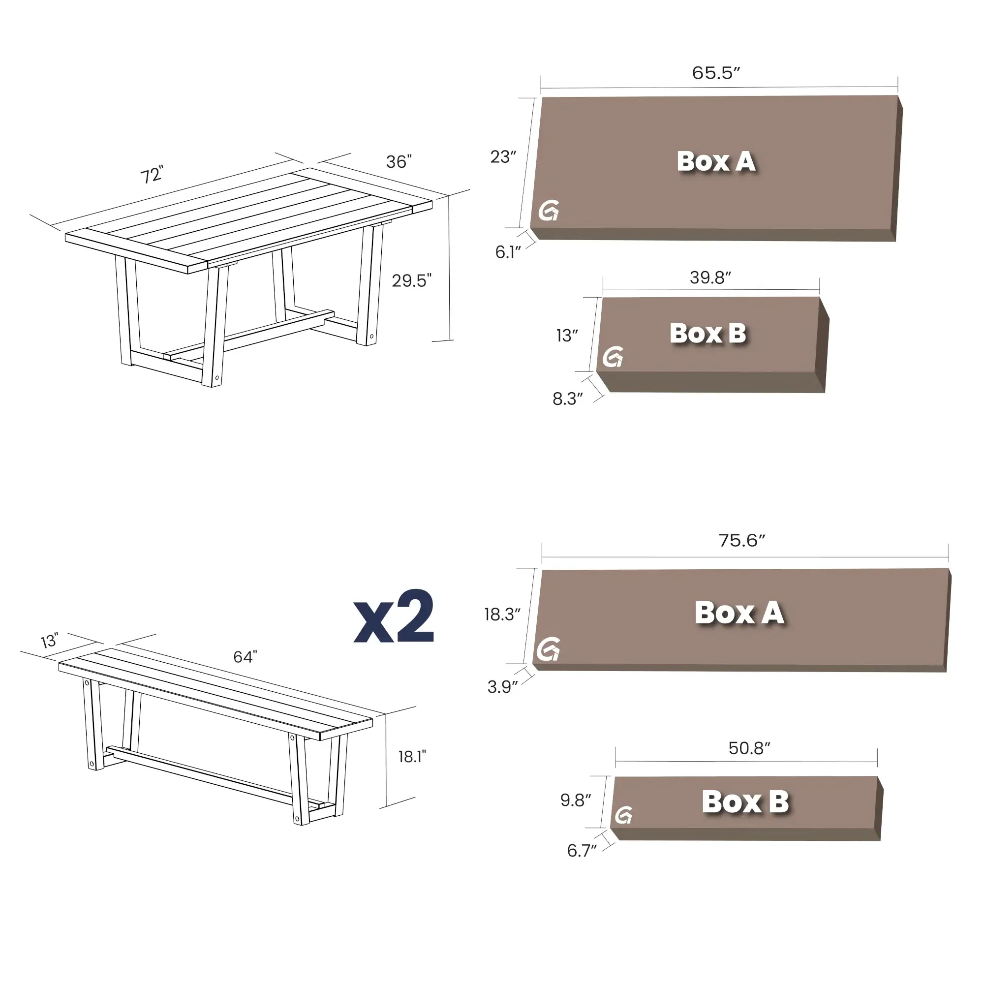 Cascais 72" Table & Bench Dining Set (3-piece) - Image 34