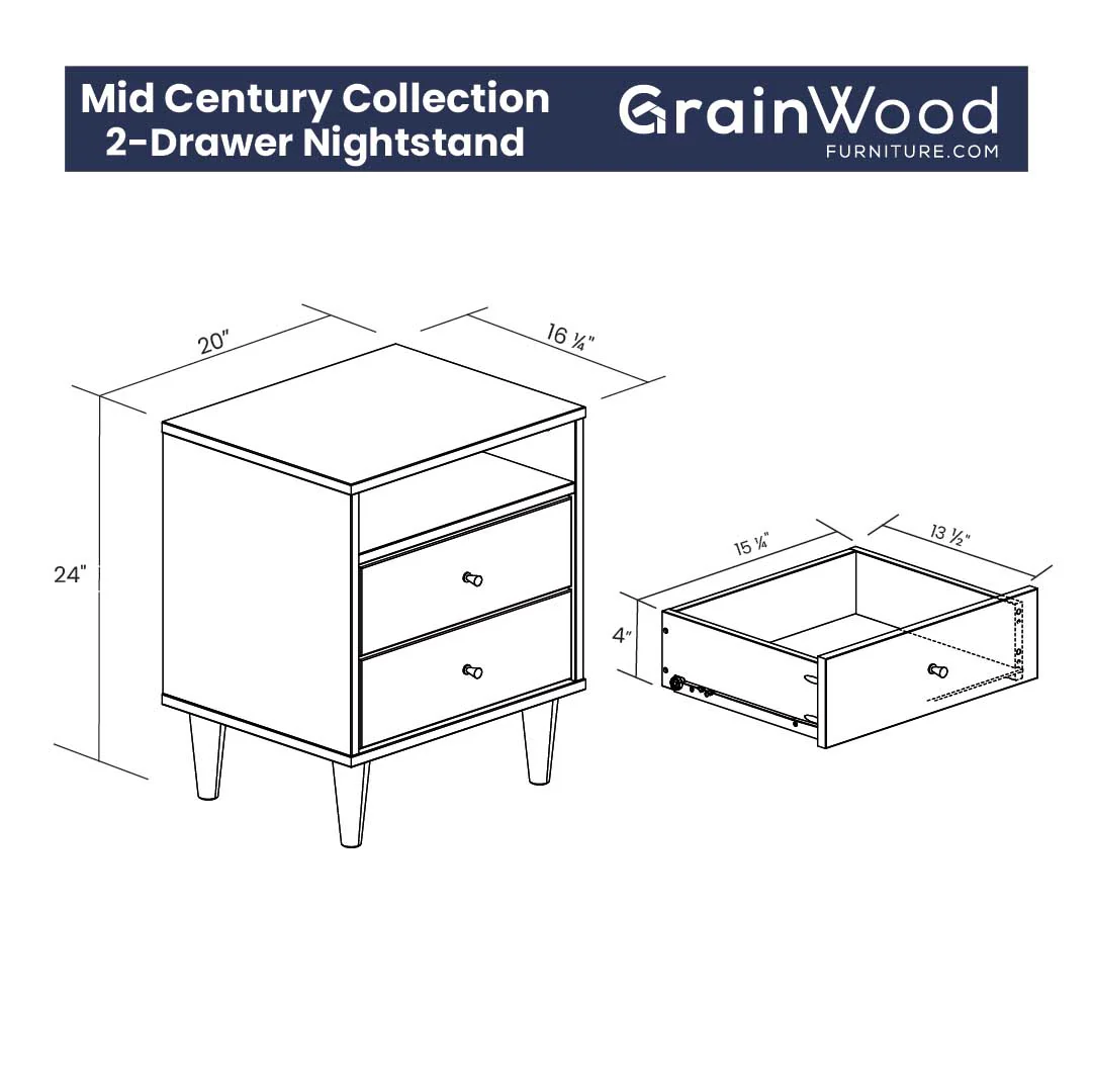 Mid Century Two-Drawer Nightstand - Image 9