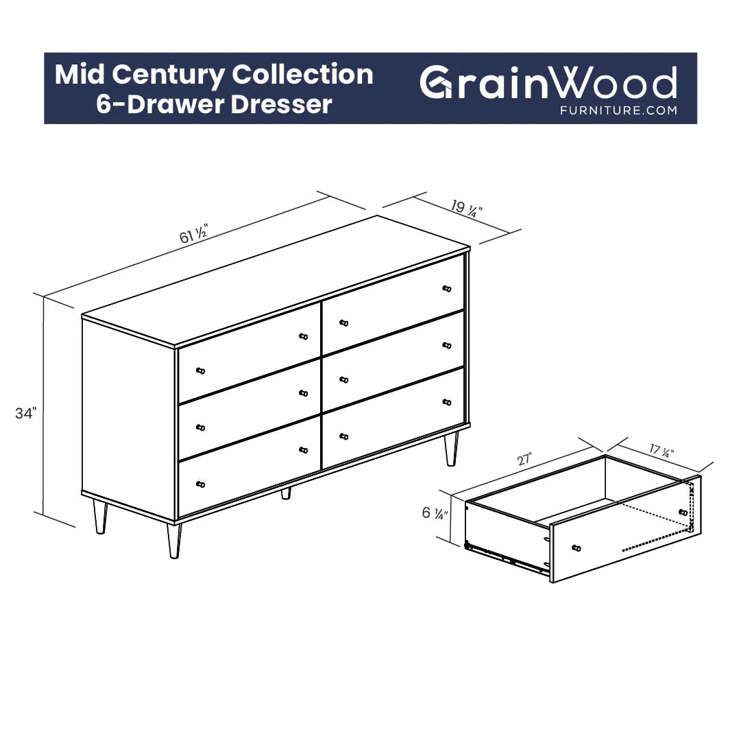 Mid Century 6-Drawer Dresser - Image 12