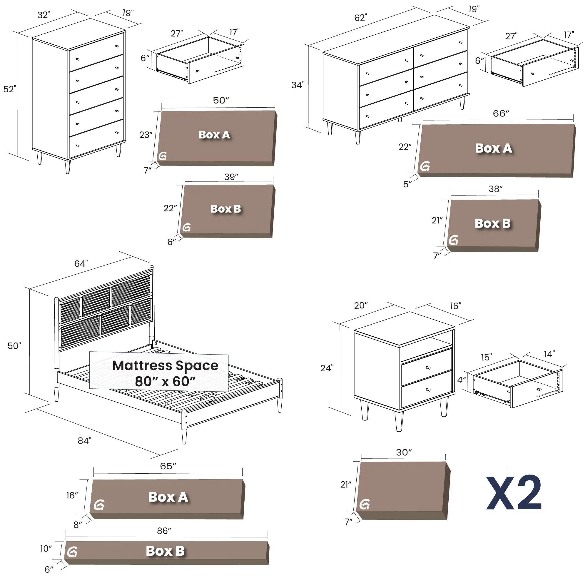 Mid Century Cane Bedroom Set (5-Piece) - Image 11