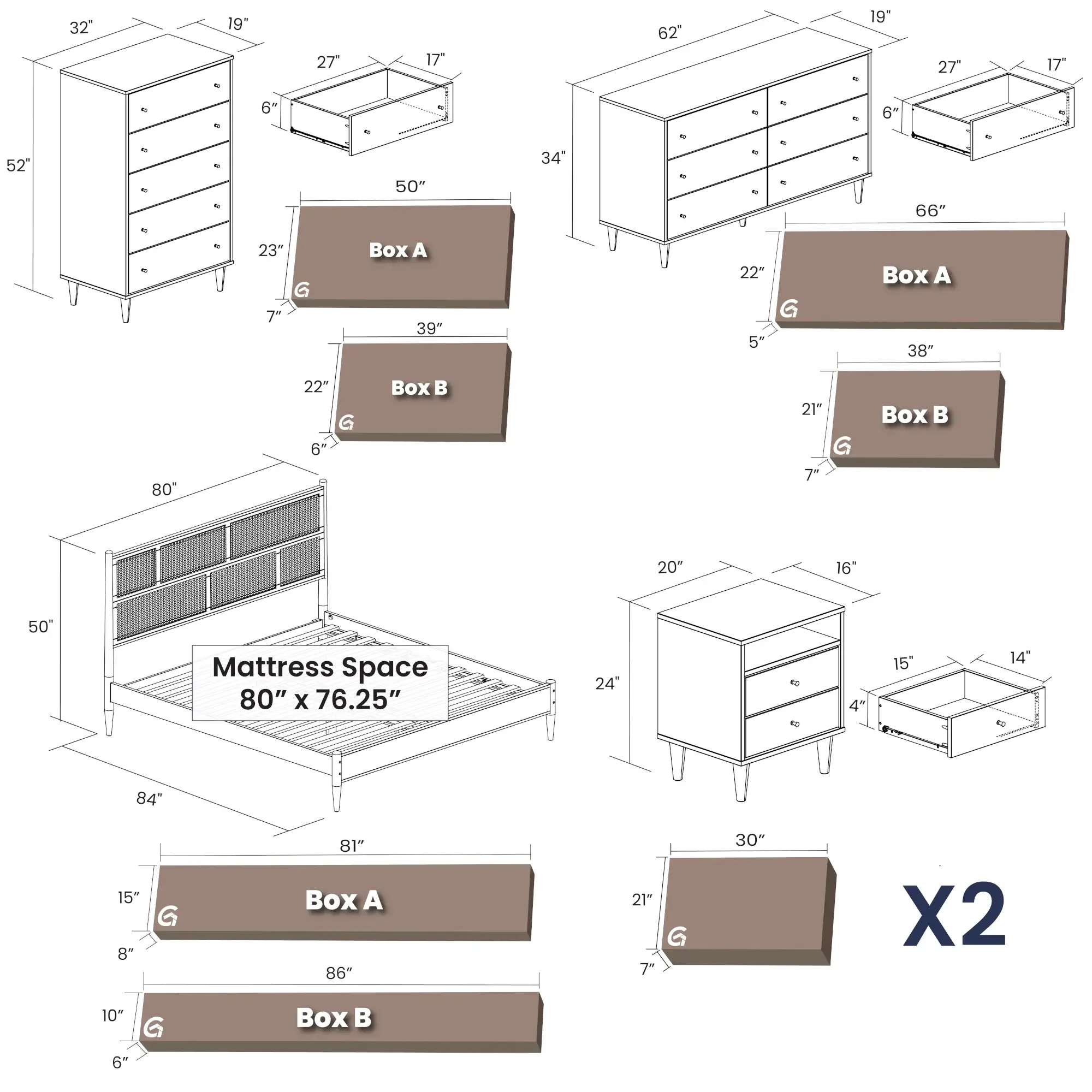 Mid Century Cane Bedroom Set (5-Piece) - Image 12