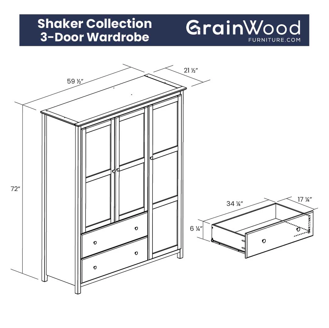 Shaker 3-Door Wardrobe - Image 18